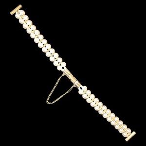 Vintage 1/40 10K RGP Faux Pearl Watch Band Bracelet Safety‎ Chain USA 6.75"